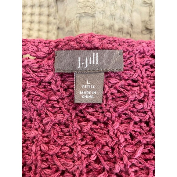 J Jill Rose Pink Linen Cotton Blend Open Weave Cardigan Sz Large Fuchsia Pink - Picture 7 of 10